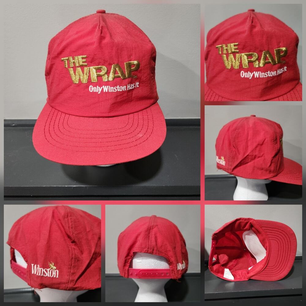 VTG Only Winston Has It Cigarette Promo The Wrap‎ Mens Red Snapback Hat Cap